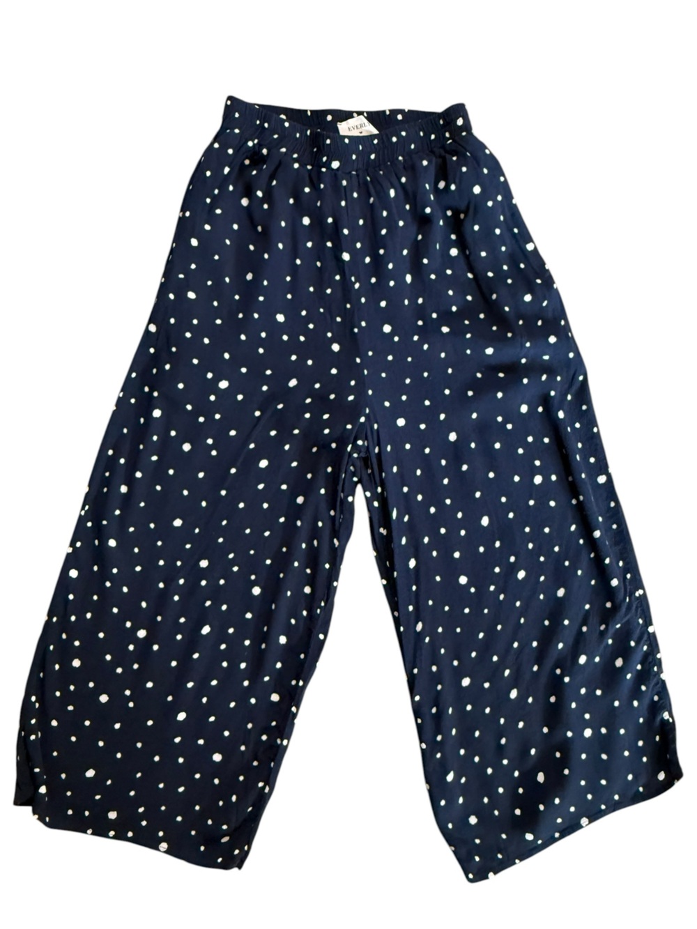 Everly inseam 19” Small Navy and White Polka Dot Wide-Leg Pants